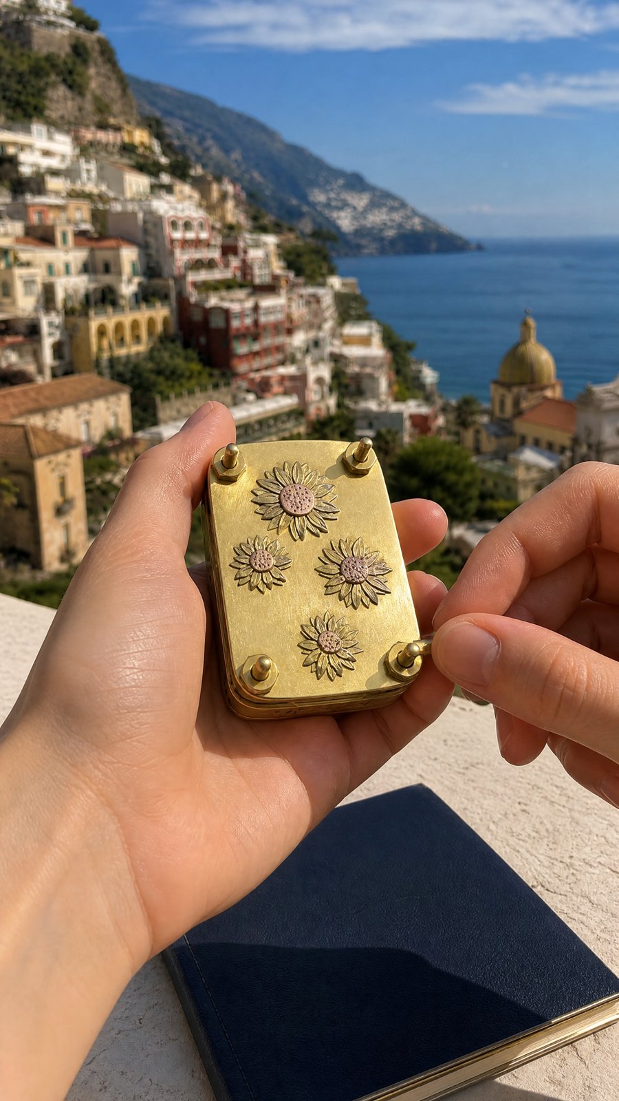 TravelPetals pocket flower press on a trip